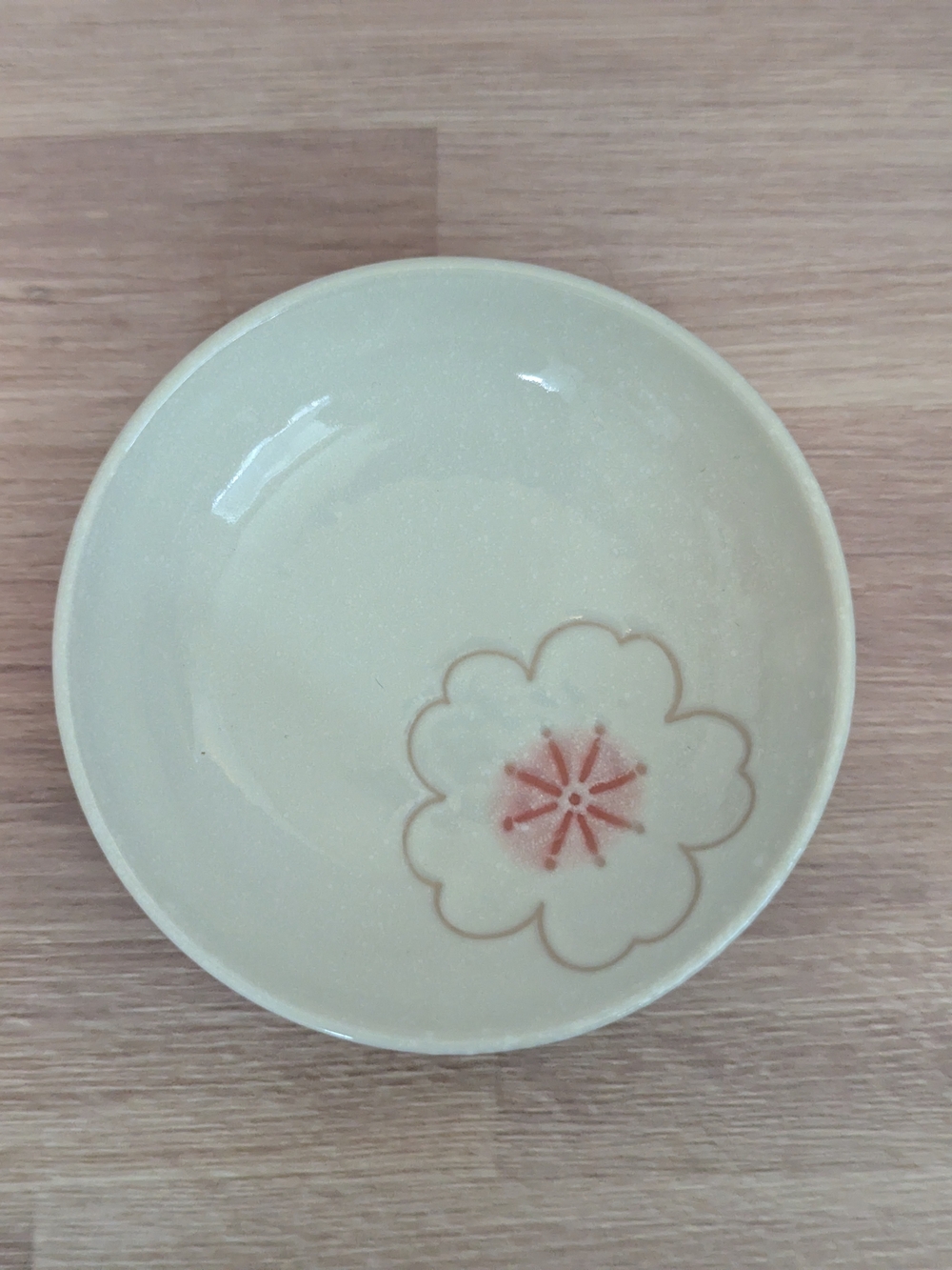 Cream Ceramic Bowl with Pink Floral Accent